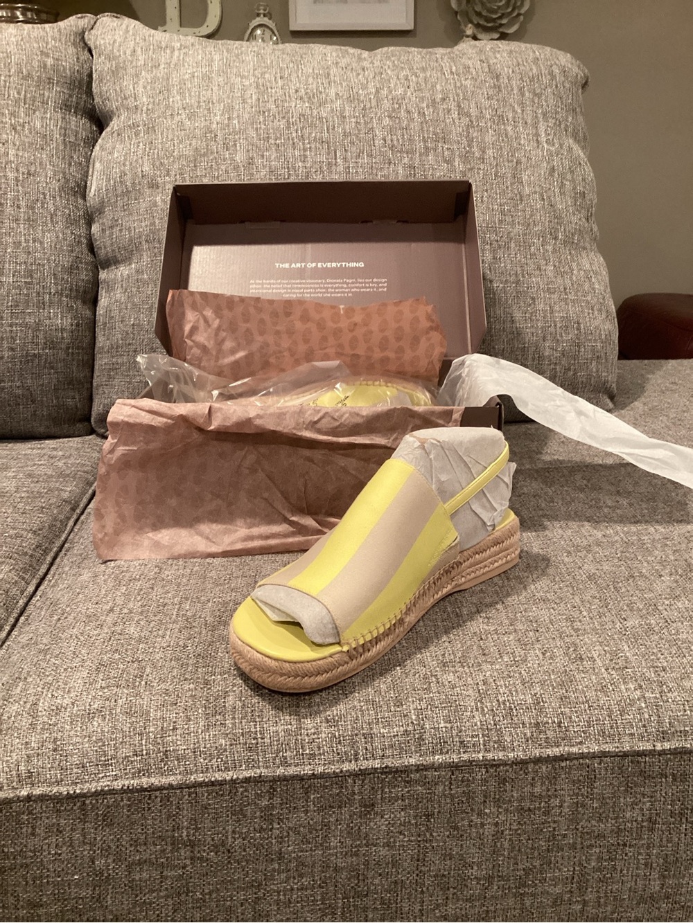 Franco Sarto Yellow and Beige Espadrille Wedge Sandals